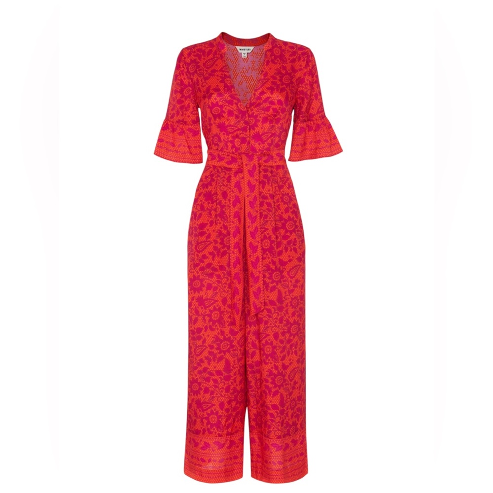 WHISTLES HENNA PRINT TIE FRONT JUMPSUIT Women’s Size 12 Cropped Pockets